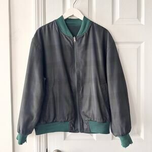 Dunhill Vintage Italy Blue Green Plaid Reversible Full Zip Bomber Jacket 40 Wool